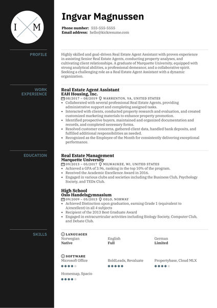 Real Estate Agent Assistant Resume Example