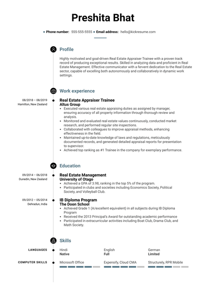 Real Estate Appraiser Trainee Resume Example