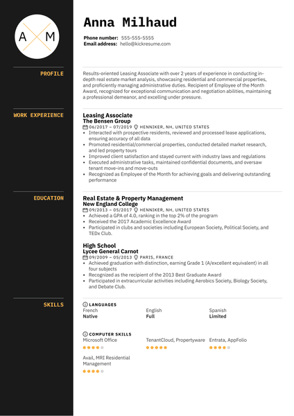 Leasing Associate Resume Sample