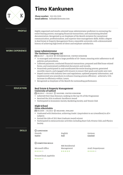 Lease Administrator Resume Example