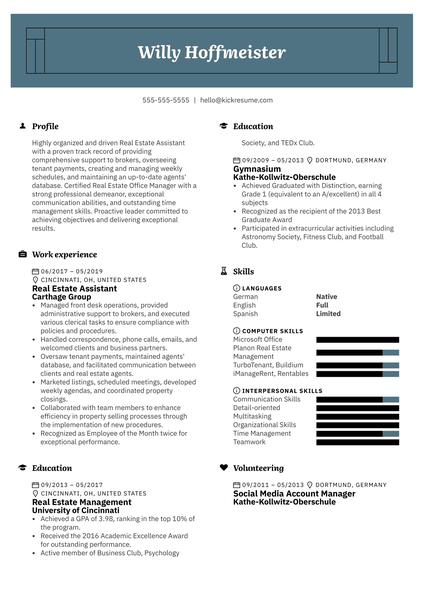 Real Estate Assistant Resume Sample