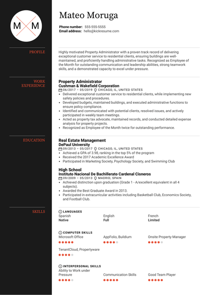 Property Administrator Resume Sample