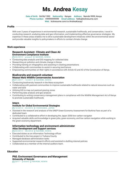 Environmental Research Assistant Resume Sample