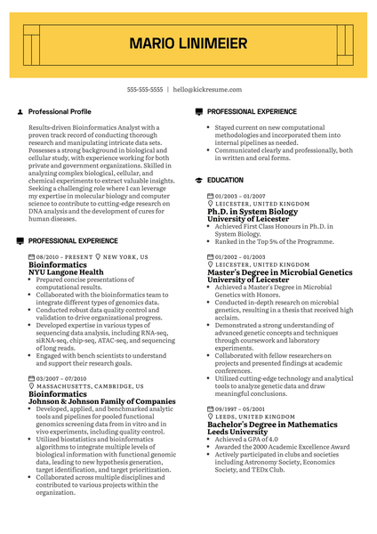 Bioinformatics Resume Example