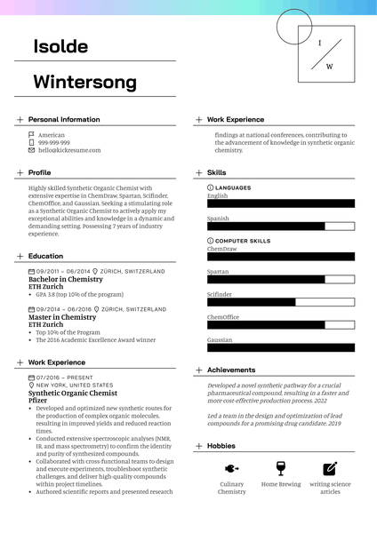 Synthetic Organic Chemist Resume Sample