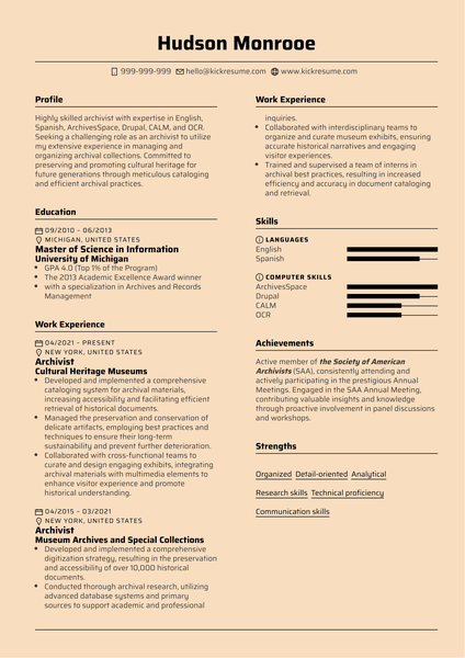 Archivist Resume Sample