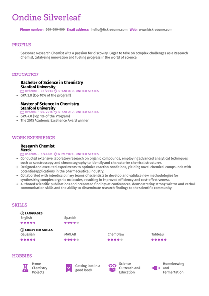 Research Chemist Resume Sample