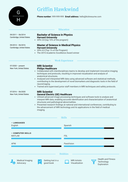 MRI Scientist Resume Sample