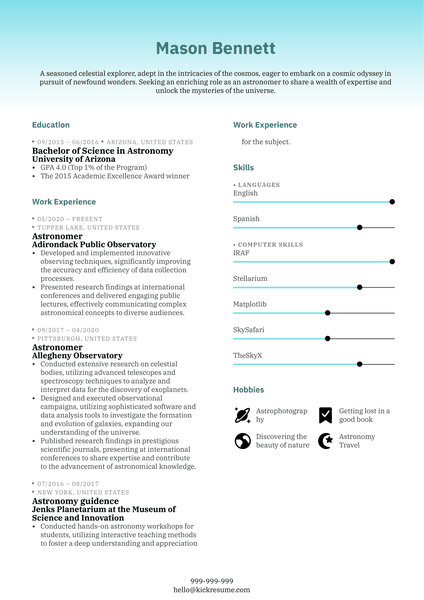 Astronomer Resume Sample