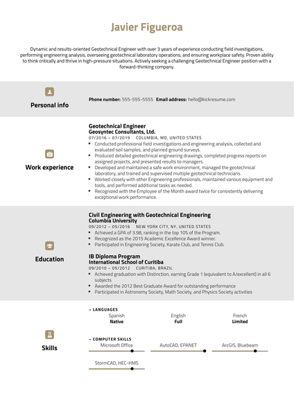 Geotechnical Engineer Resume Example