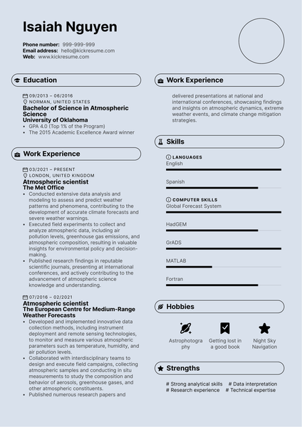 Atmospheric Scientist Resume Sample