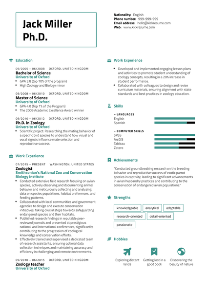 Zoologist Resume Sample