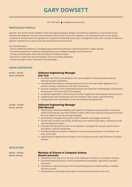 Software Engineering Manager Resume Sample