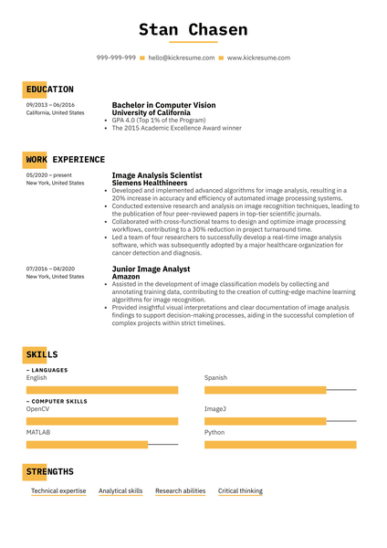 Image Analysis Scientist Resume Sample