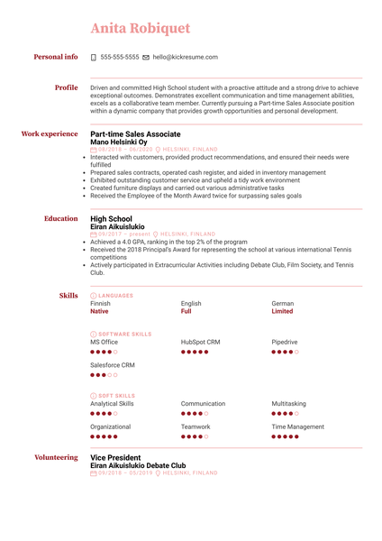 Part-Time Job Resume Example for a Teen