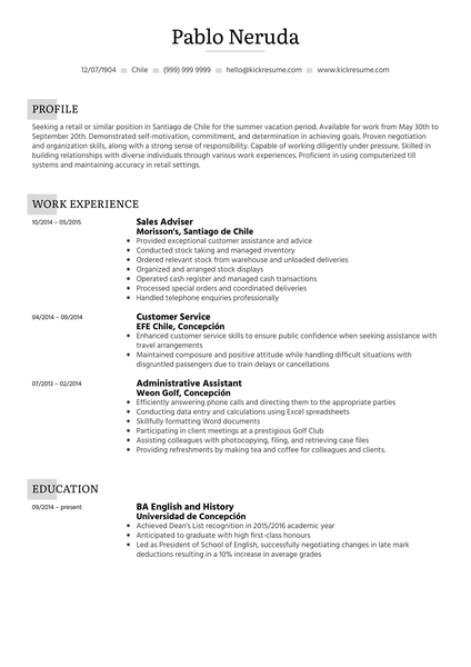 Student Resume Summer Job