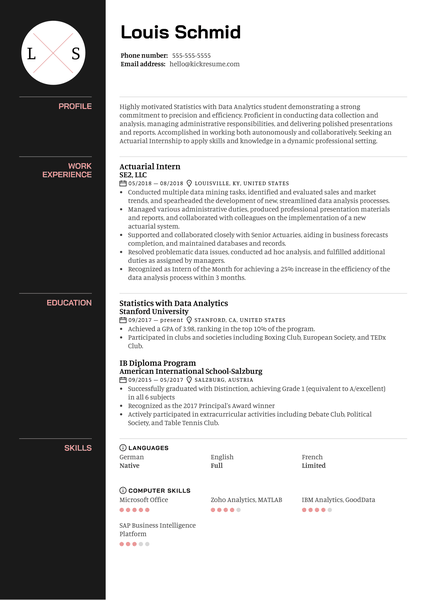 Actuarial Intern Resume Sample