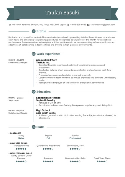 Accounting Intern Resume Sample