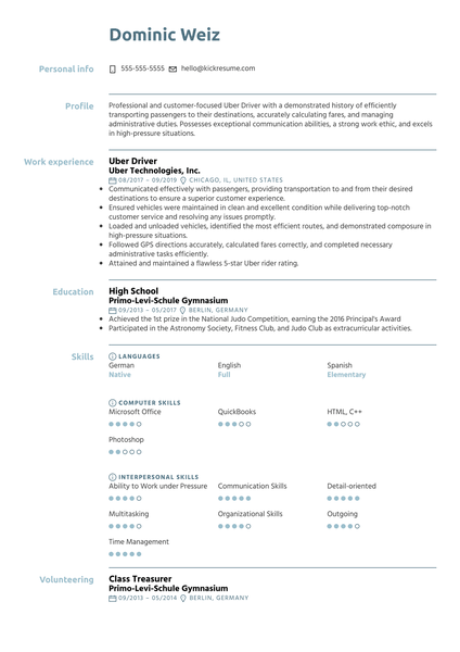 Uber Driver Resume Example