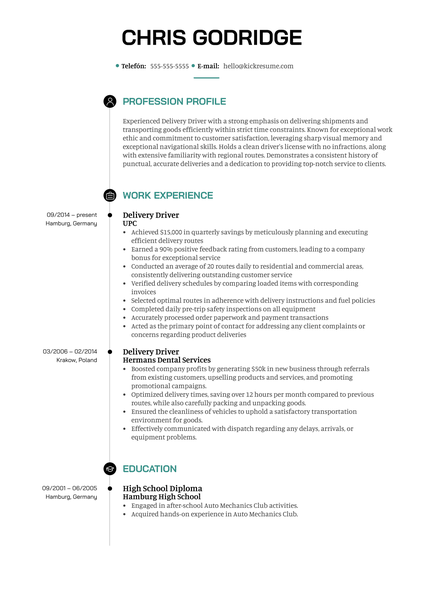 Delivery Driver Resume Sample