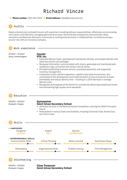 Courier Resume Sample