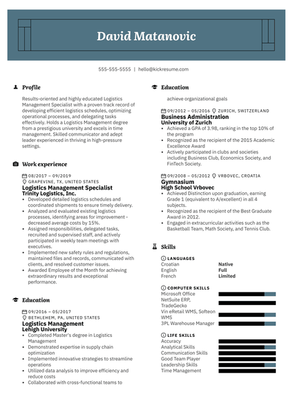 Logistics Management Specialist Resume Example