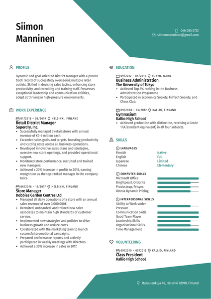 District Manager Resume Sample