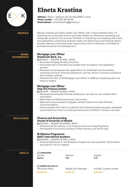 Mortgage Loan Officer Resume Sample