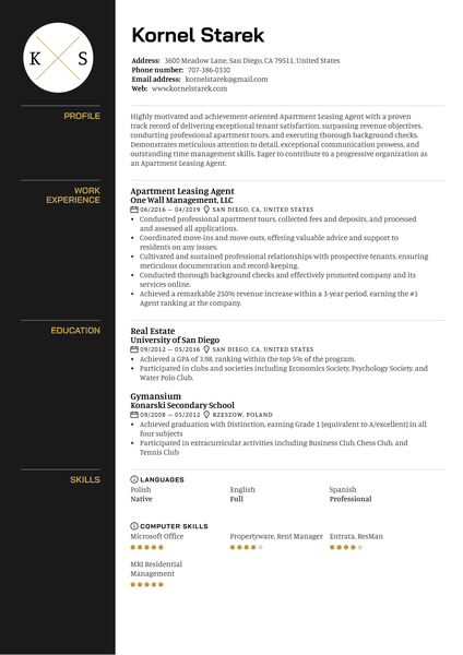 Apartment Leasing Agent Resume Sample