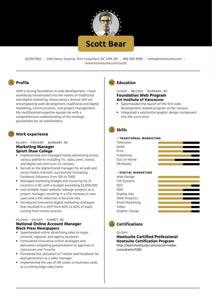 Marketing Manager, Account Manager Resume Sample