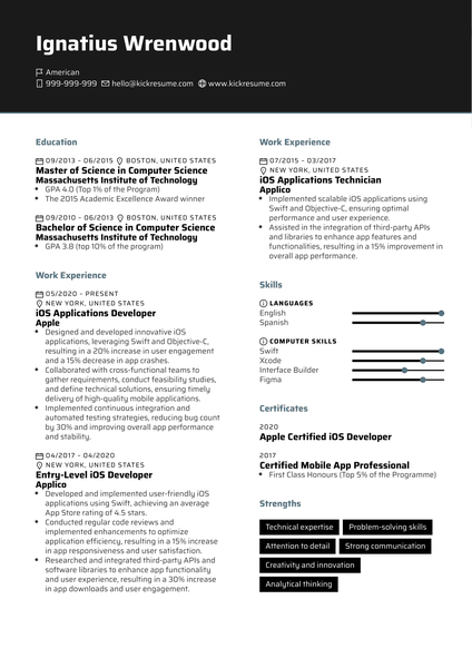 iOS Applications Developer Resume Sample
