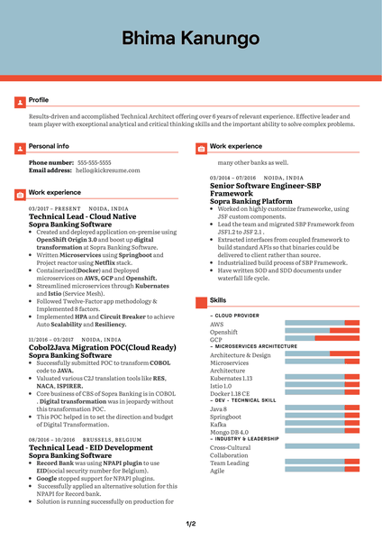 Impetus	Technical Architect Resume Example