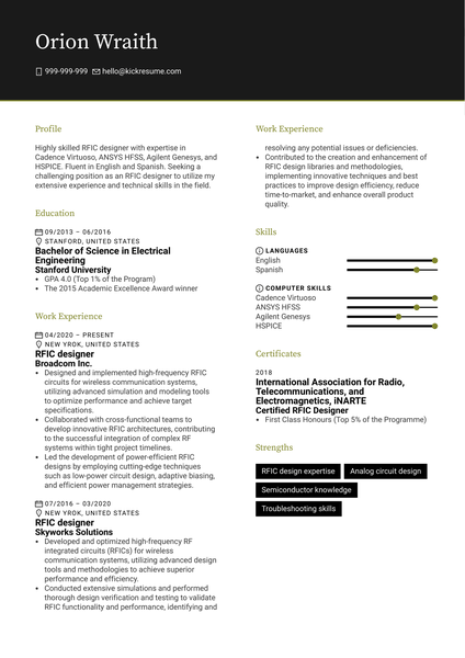 RFIC Designer Resume Sample