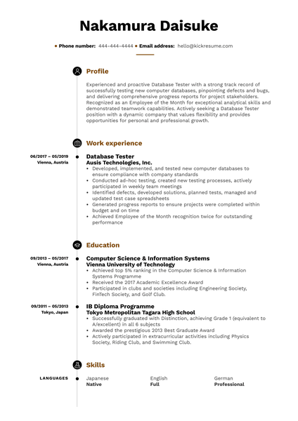 Database Tester Resume Sample