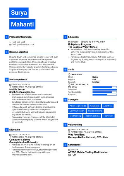 Computer Science Resume Sample