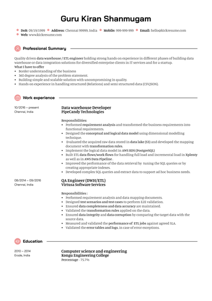 Integration Engineer CV Sample