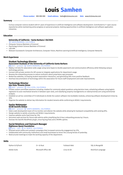 Software Intern at Cisco Resume Sample