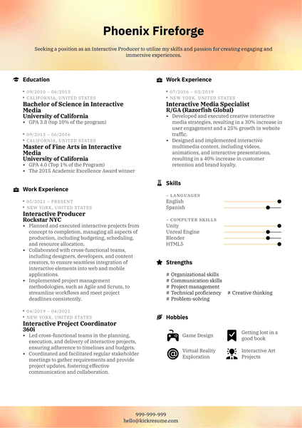 Interactive Producer Resume Sample