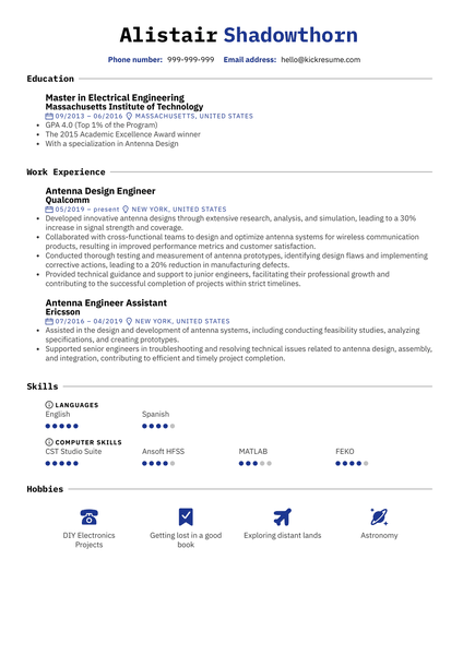 Antenna Design Engineer Resume Sample