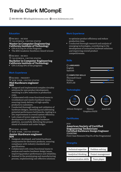 Hardware engineer Resume Sample