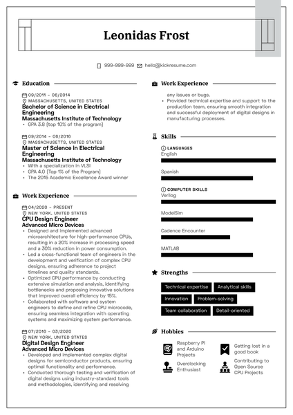 CPU Design Engineer Resume Sample