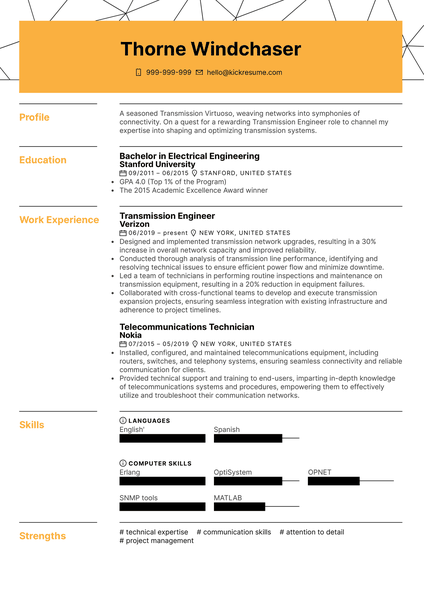 Transmission Engineer Resume Sample