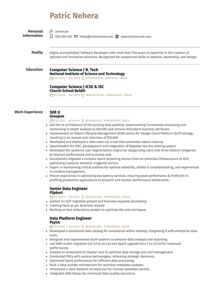 Data Engineer at HelloFresh Resume Sample