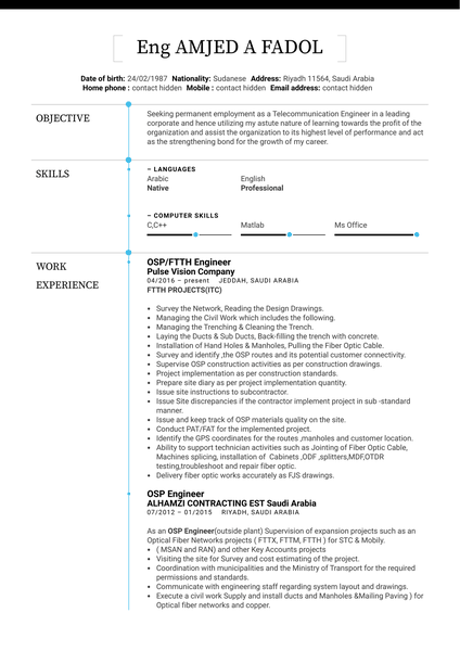 OSP Engineer Resume Template