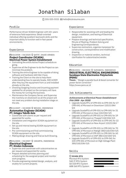 Siemens SCADA Engineer Resume Example