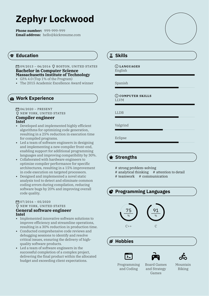 Compiler Engineer Resume Sample