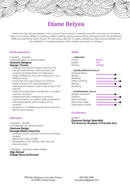 Costume Designer Resume Template