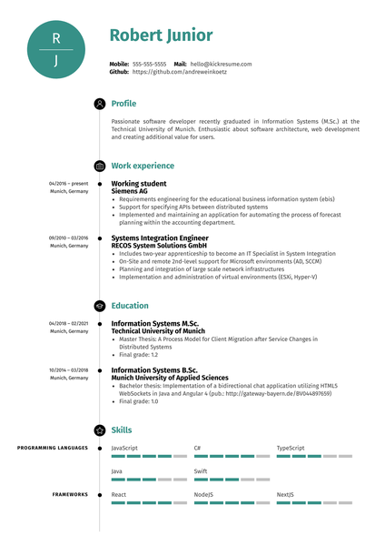 Software Engineer at Volkswagen Resume Template