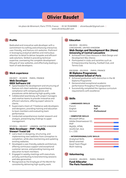 Web Developer Resume Template