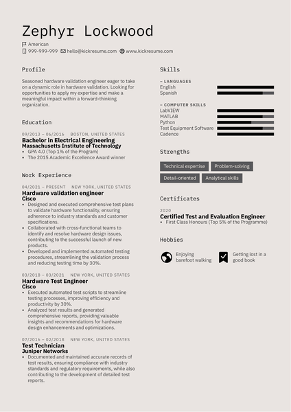 Hardware Validation Engineer Resume Sample